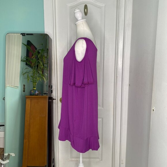 Roaman's Purple Cold Shoulder Ruffled Criss Cross Top, Size 14/16 #292 - Picture 3 of 13
